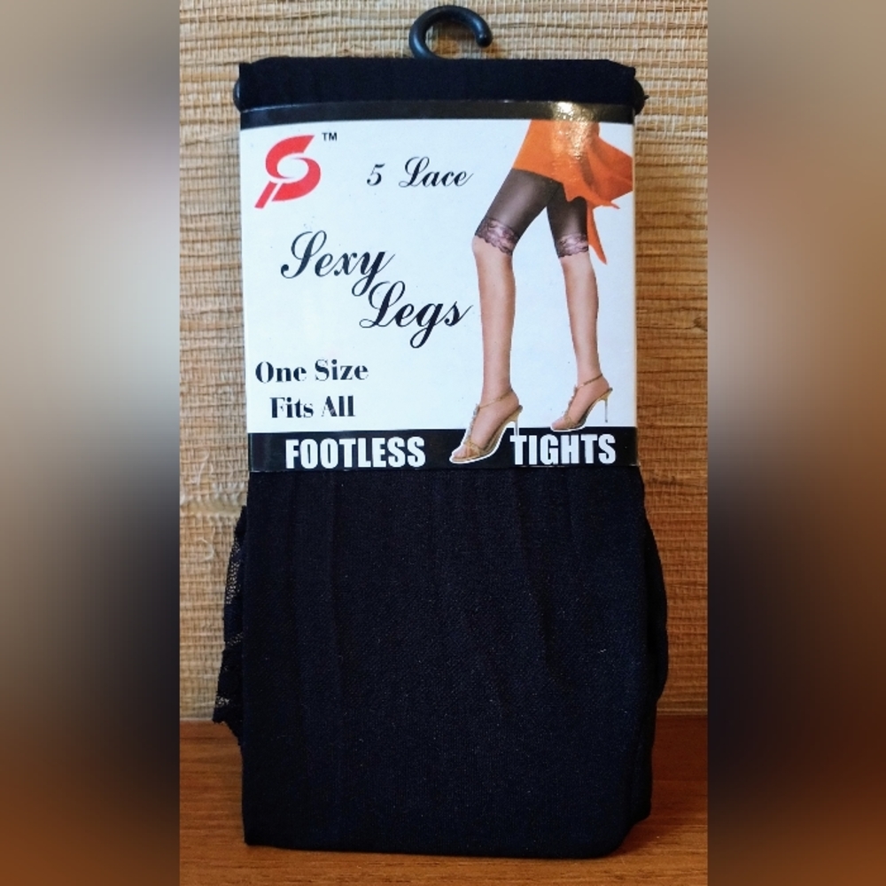 🪷 5 Lace Black Footless Tights w/ a Flower Pattern (OS)